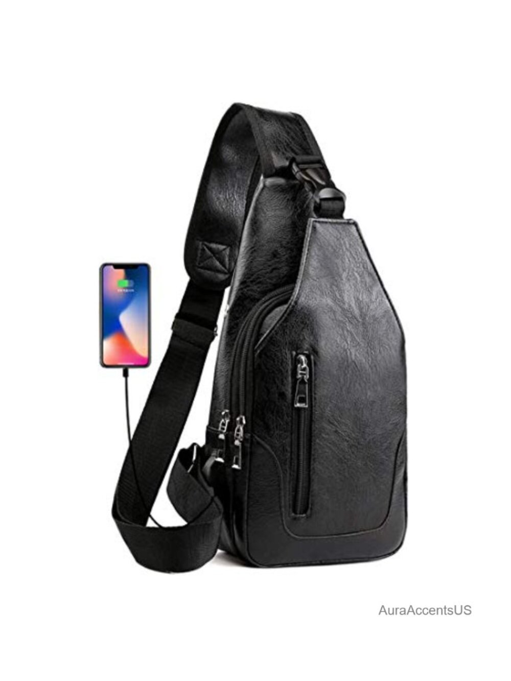 Men's Water Resistant PU Leather Sling Bag Anti Theft Crossbody Backpack USB